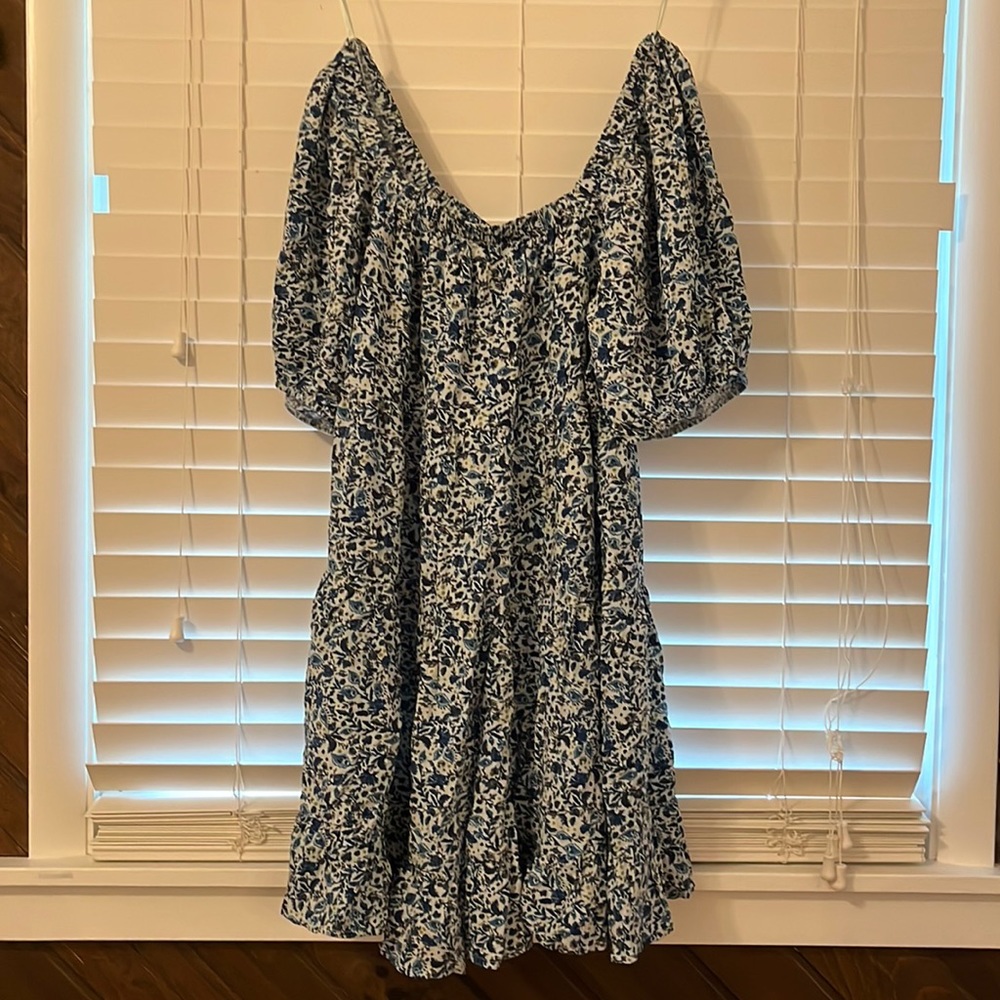XXL blue floral off the shoulder dress